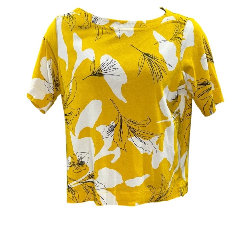 Chico's Pima Everyday Floral Print Tee Yellow Short Sleeved Top Casual SZ 3 XL